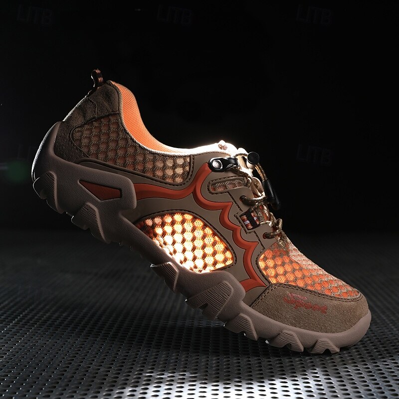 Men's Outdoor Adventure Shoes, Rugged Orange Mesh with Lace-Up Design, Durable Trail Footwear4
