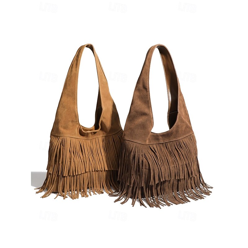 Women's Boho Fringe Shoulder Bag Hobo Handbag – Vintage Faux Suede Handbag for Music Festivals, Casual Outings & Travel3