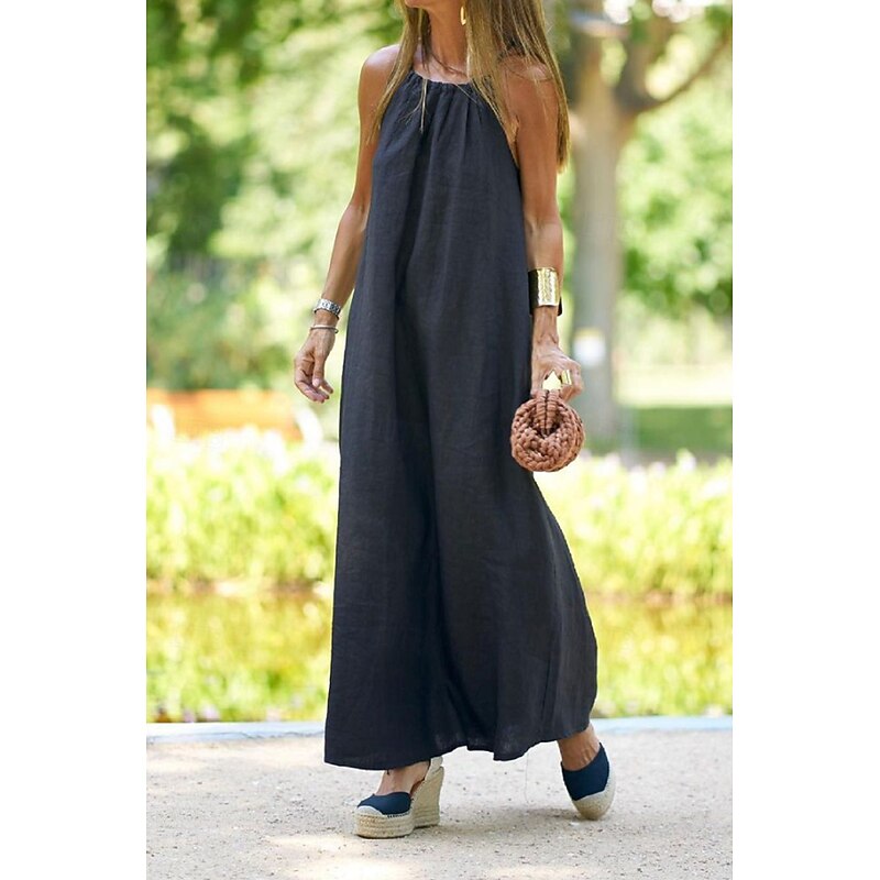 Women's Midi Dress Linen-Inspired Dresses Cotton Linen Dress Slip Dress Fashion Basic Classic Outdoor Daily Holiday Regular Fit Plain Sleeveless Spaghetti Strap Black White Camel Summer4