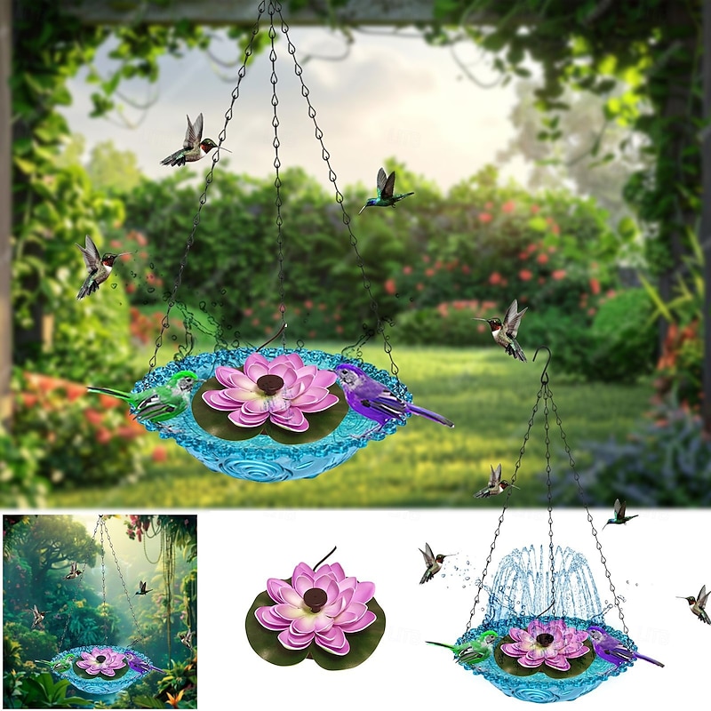 Hanging Bird Feeder & Bird Bath Outdoor Floating Lotus Fountain for Garden Decoration, Water Feature for Birds