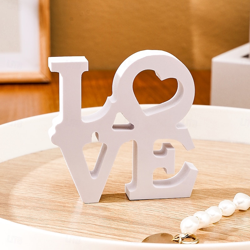 White Double-Layer "LOVE" Letter Tabletop Decor, PVC Freestanding Sign, Romantic Valentine's Day, Wedding, Anniversary Decoration, Warm Indoor Desktop