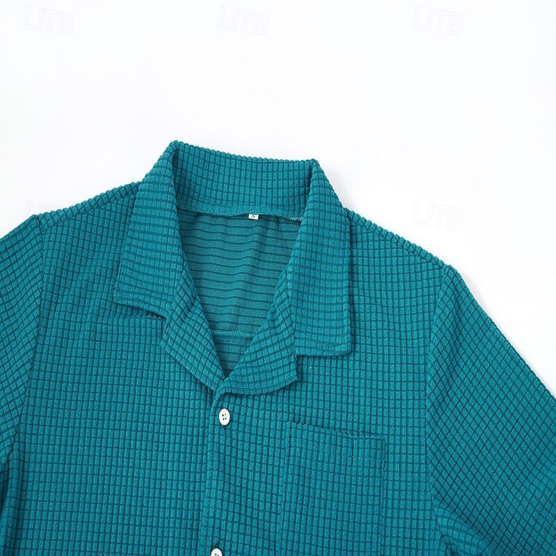 Men's Shirt Summer Shirt Casual Shirt Beach Shirt Button Up Shirt Navy Blue Dark Green Army Green Short Sleeve Plain Turndown Vacation Hawaiian Front Pocket Clothing Apparel Polyester Fashion Casual3