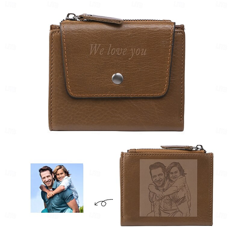 Personalized Photo Wallet Custom Best Gift for Dad, Leather Engraved Wallet for Husband, Grandpa, Father's Day, Birthday, Anniversary, Christmas, Wedding