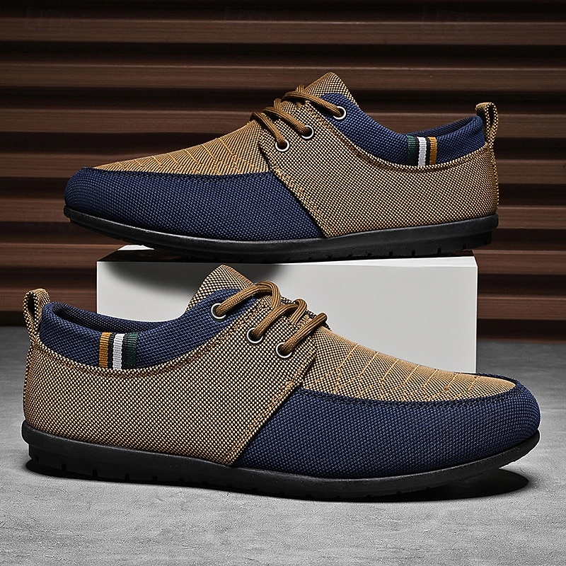 Men's Casual Lace-Up Shoes in Tan & Navy Blue, Unique Woven Design, Perfect for Everyday Style & Comfort4