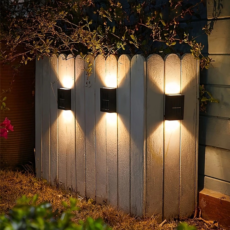 4PCS LED Solar Outdoor Wall Lights Waterproof Up and Down Lighting 2LED Outdoor Waterproof Fence Light Suitable for Yard Garage Porch Garden Decoration2