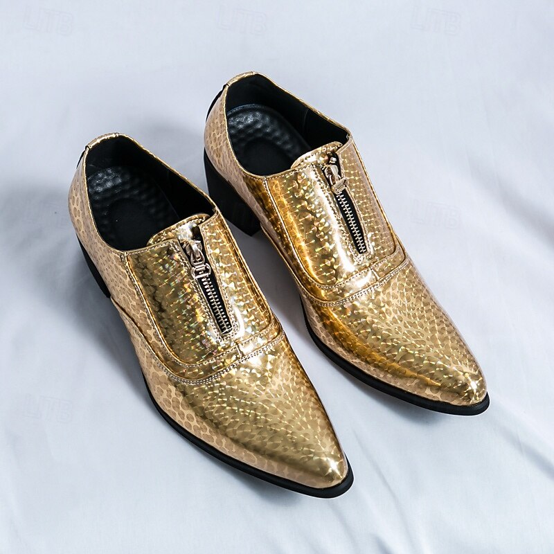 Men's Gold Textured Ankle Boots - Exotic Snake Print Faux Leather Lace-Ups for Prom and Special Events2