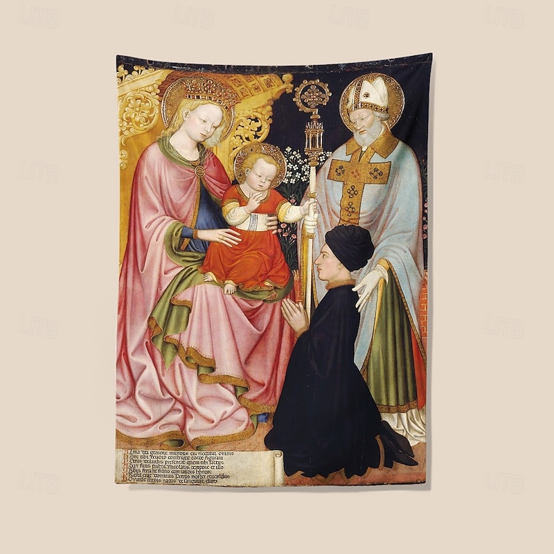 Medieval Tapestry Middle Age Tapestry Byzantine Art Large Tapestry Mural Decor Photograph Backdrop Curtain Home Bedroom Living Room Decoration Madonna and Child with the Donor, Pietro de' Lardi2