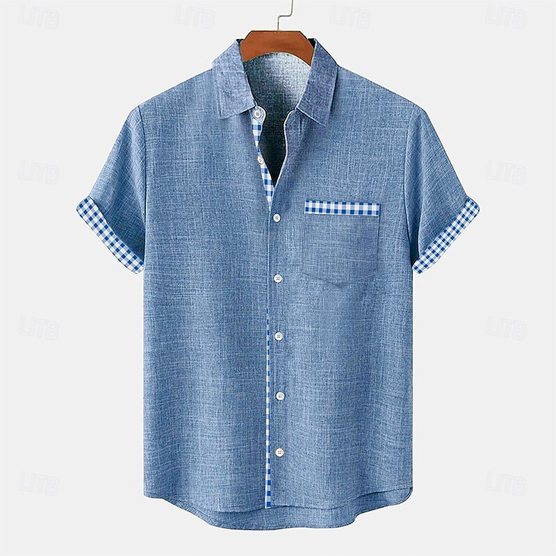 Men's Shirt Linen Shirt Summer Shirt Beach Shirt Untucked Shirts Plaid Vacation Holiday Yellow Blue Green Short Sleeve Collar Summer Clothing Apparel4