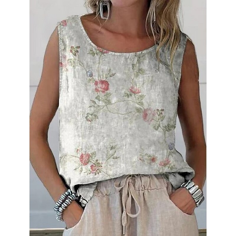 Women's Tank Top Floral Stylish Modern Sleeveless Crew Neck Regular Tops Daily Holiday Print Yellow Red Purple Khaki Gray Summer3