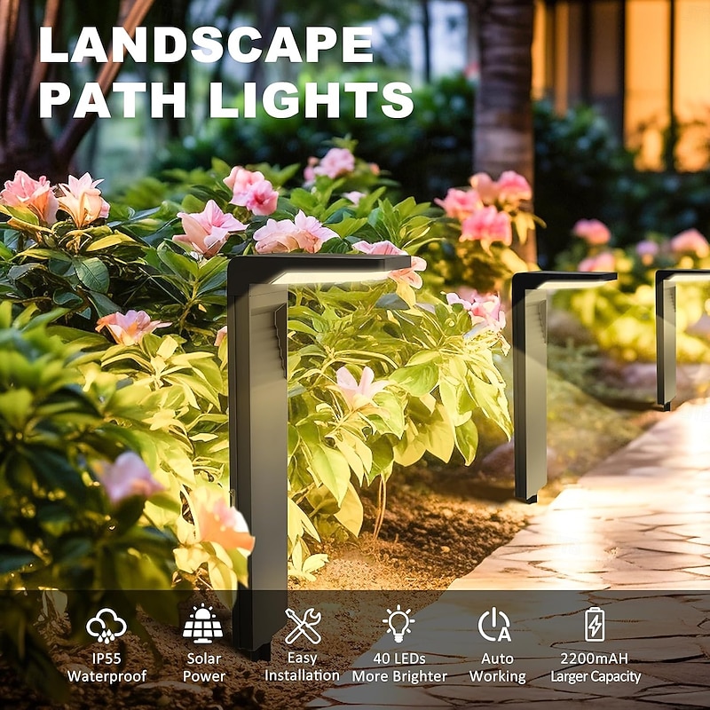 LED Solar Pathway Lights Outdoor Waterproof Bright Landscape Path Lights for Yard Patio Backyard Lawn Driveway Walkway Garden Decorative with Warm and Cool White Light2
