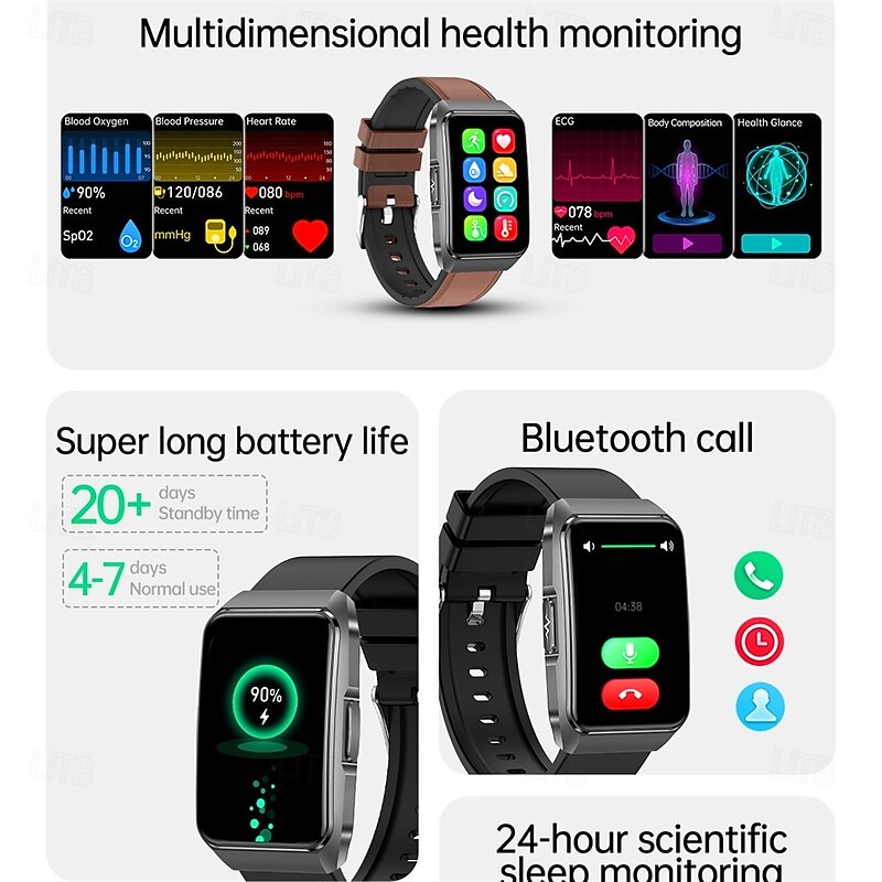 696 ET650 Smart Watch 1.57 inch Smart Band Fitness Bracelet Bluetooth ECG+PPG Pedometer Call Reminder Compatible with Android iOS Women Men Hands-Free Calls Message Reminder IPX-0 27.5mm Watch Case4