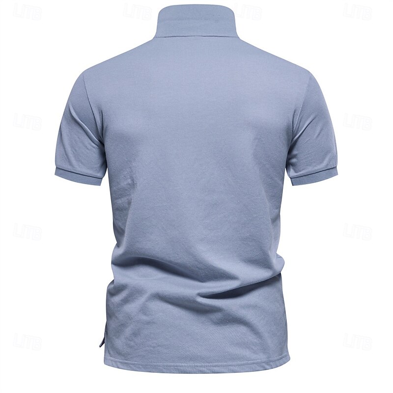 Men's Polo Knit Polo Sweater Formal Work Turndown Short Sleeve Floral Buttons Printing Spring Denim Blue White Navy Blue Green Khaki Light Blue Polo2