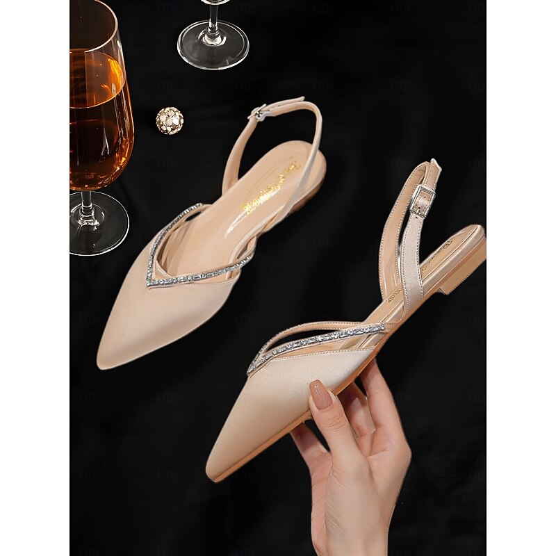 Women's Beige Pointed Toe Slingback Pumps – Elegant Low Heel Wedding & Party Shoes2