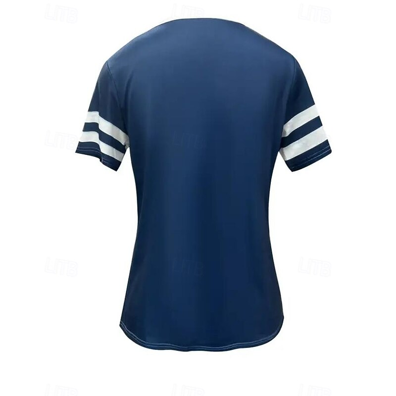 Women's T Shirt Ocean Striped Anchor Casual Short Sleeve Notched Neck Regular Tops Daily Going out Beach Wear Print Navy Blue Summer Spring2