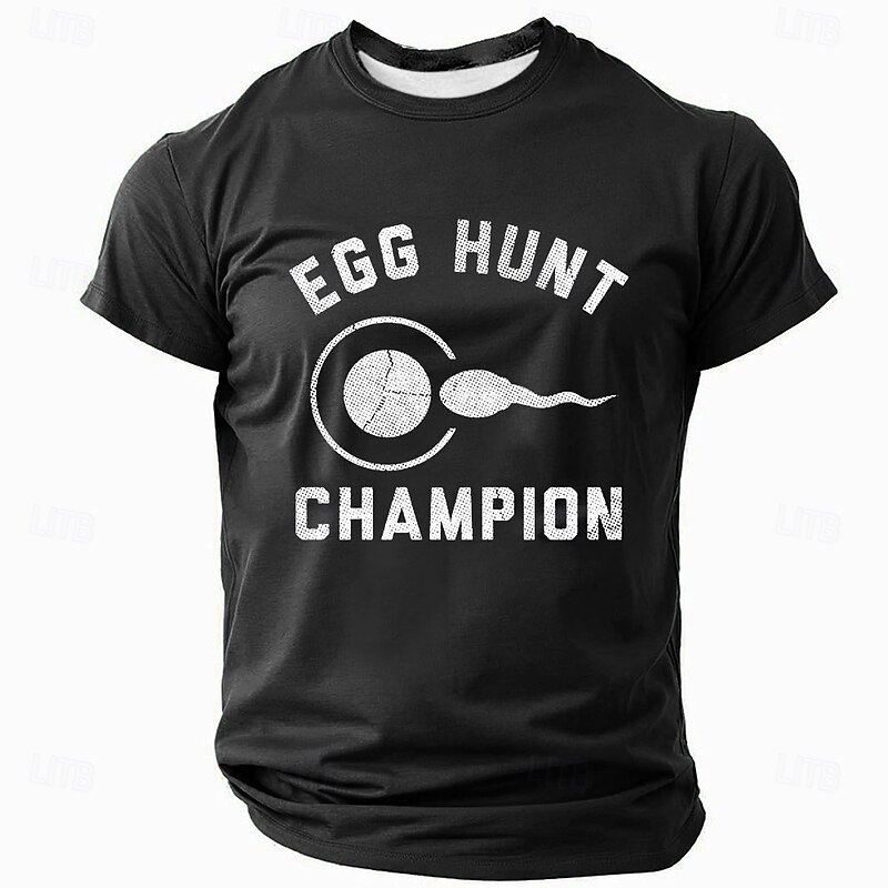 Men's Funny Egg Hunt Champion Graphic T-Shirt - Conception Humor Sperm & Egg Tee4