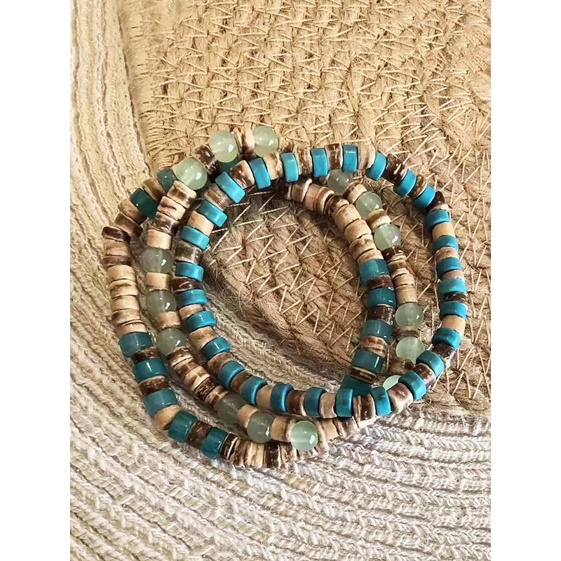 Handmade Natural Stone Beaded Bracelet Set for Men – Boho Surfer Style Wooden & Turquoise Wrap Bracelet, Adjustable Tribal Jewelry for Beach, Travel & Casual Wear3