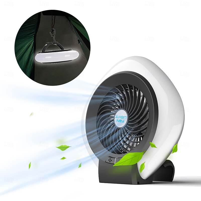 1 Pc Portable 2-In-1 Camping Fan Light That Can Be Hung Or Erected, With Two Levels Of Dimming And Two Levels Of Wind Adjustment, Suitable For Tent Camping, Travel, Office And Home Use, Type-C2