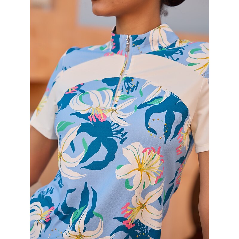 Women's Golf Polo Shirt Yan pink Denim Blue Short Sleeve Top Ladies Golf Attire Clothes Outfits Wear Apparel2