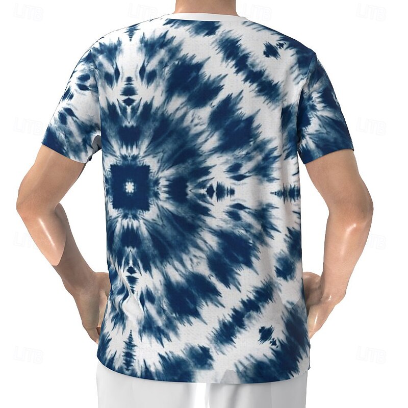 Men's Tie Dye Print T Shirt Henley Shirt Short Sleeve Designer Retro Vintage Street Casual Daily Summer Spring Blue Henley Henley T-Shirt2