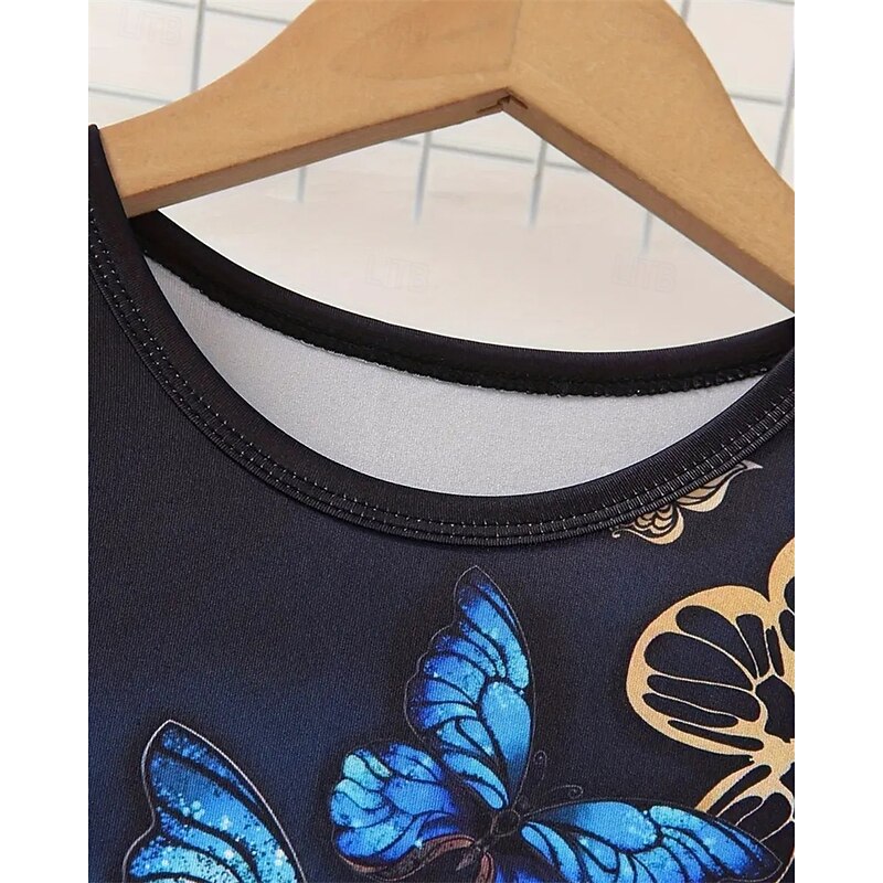 Girls' 3D Butterfly Pajama Sets Tee & Pants Pajama Sets Long Sleeve 3D Print Fall Winter Daily Basic Kids 4 years+ Crew Neck Home Daily Regular Fit3