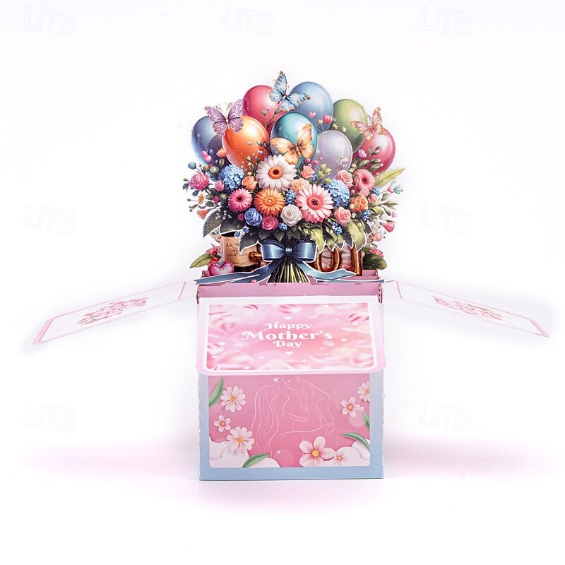 1pc Happy Mother's Day Pop-Up Card With Note Card And Envelope Best Mom Ever 3D Greeting Card Flowers Butterflies Pop Up Box Card Best Gift For Mum Mother Grandmother Stepmother Daughter Woma3