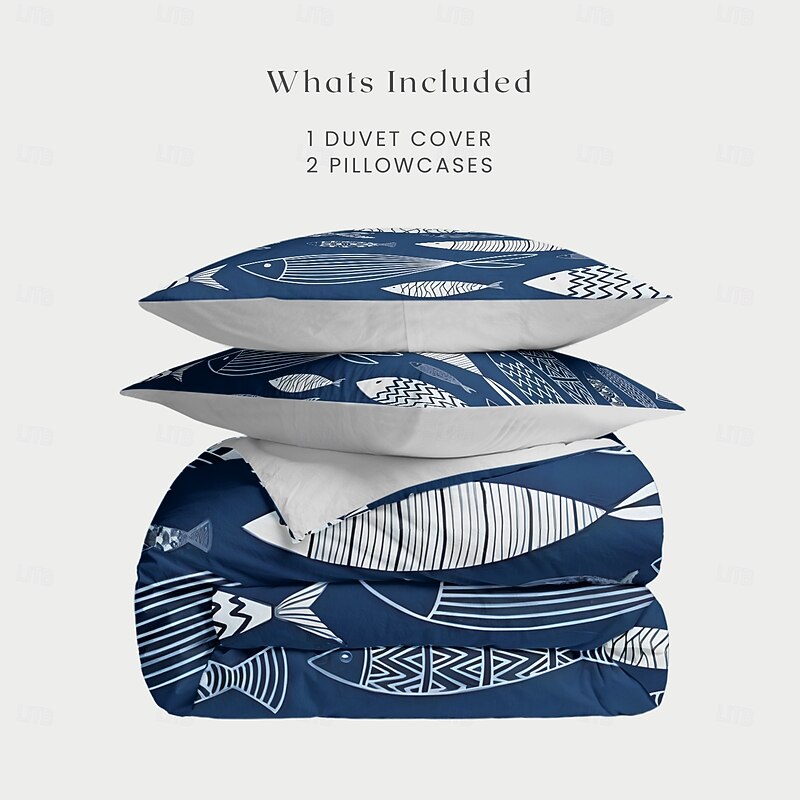 Japanese Fishes Duvet Cover Full Size Bedding Set Bed Sets Quilt Cover Soft Lightweight Comforter Cover with 2 Pillowcases for Summer Spring2