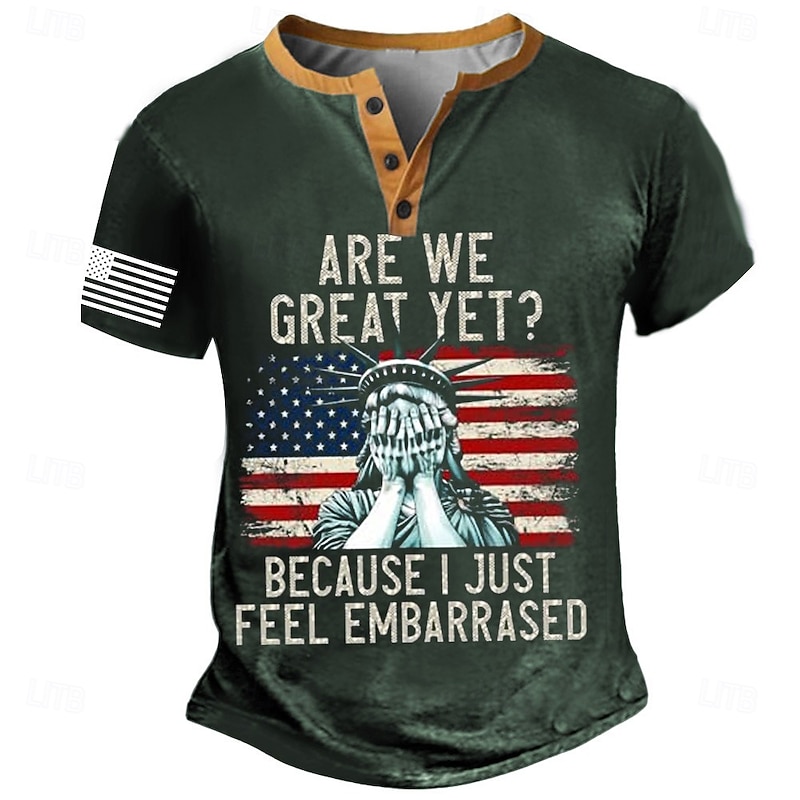 Men's Statue Of Liberty T Shirt Henley Shirt Short Sleeve Designer Retro Vintage Street Casual Daily Summer Spring Army Green Black Navy Blue Henley Henley T-Shirt