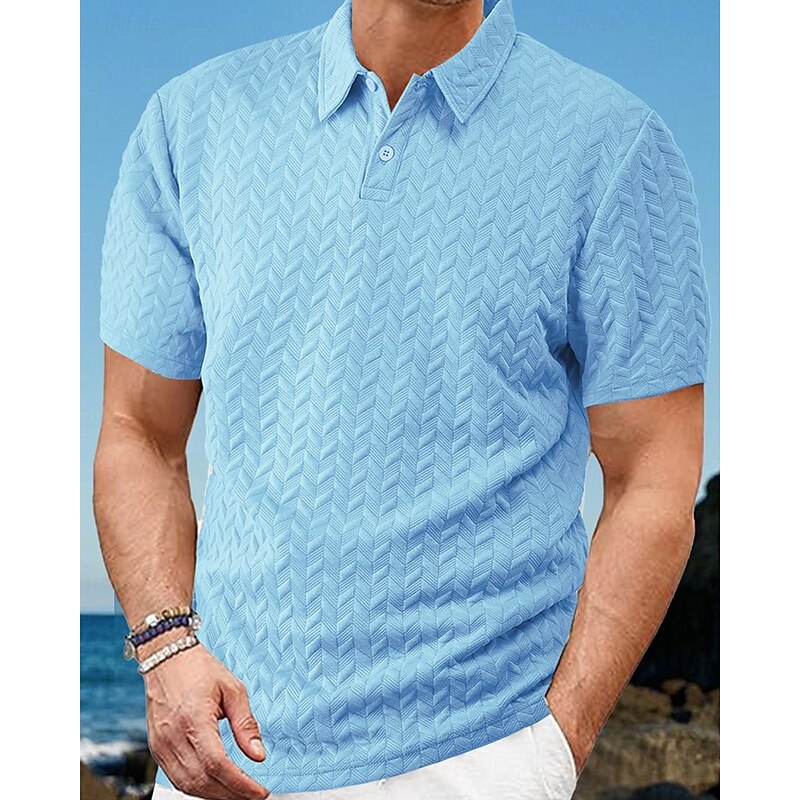 Men's Golf Shirt Golf Polos Shirts Work Casual Lapel Short Sleeve Basic Modern Plain Buttons Jacquard Summer Spring Regular Fit Black White Wine Navy Blue Khaki Gray Golf Shirt