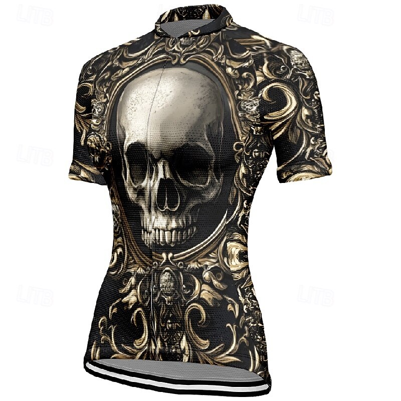 Women's Cycling Jersey Skull Flower Short Sleeve Bike Tee Tshirt Jersey with 3 Rear Pockets Mountain Bike MTB Quick Dry Anatomic Design Wicking Breathable Sports Wine Red Black Red Clothing Apparel3