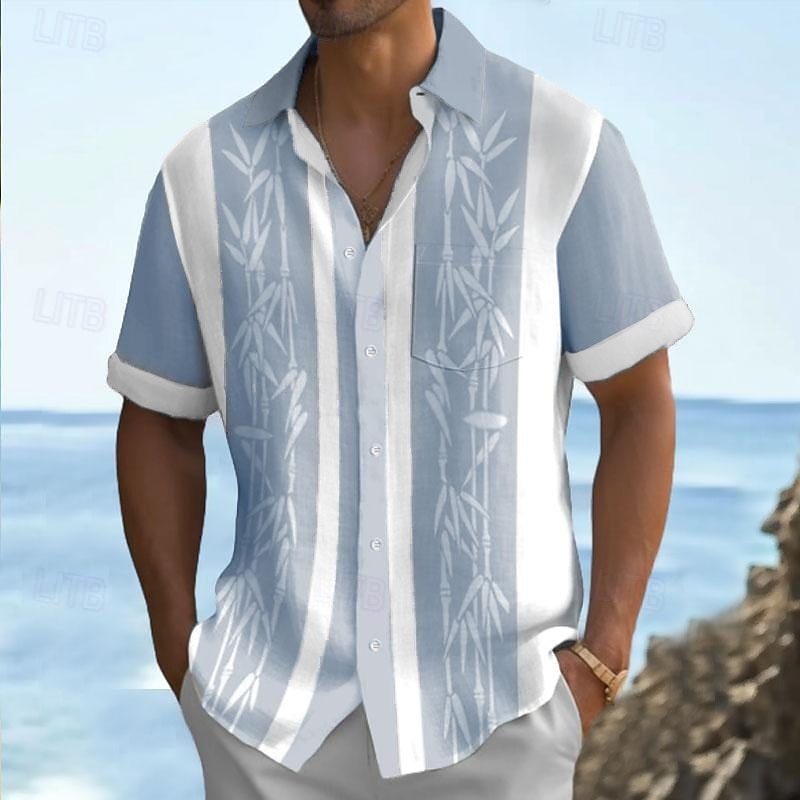 Men's Tropical Plants Summer Hawaiian Shirt Aloha Shirt Printed Shirts Short Sleeves Shirt Turndown Hawaiian Resort Outdoor Vacation Holiday Light Blue Khaki Light Grey S M L4