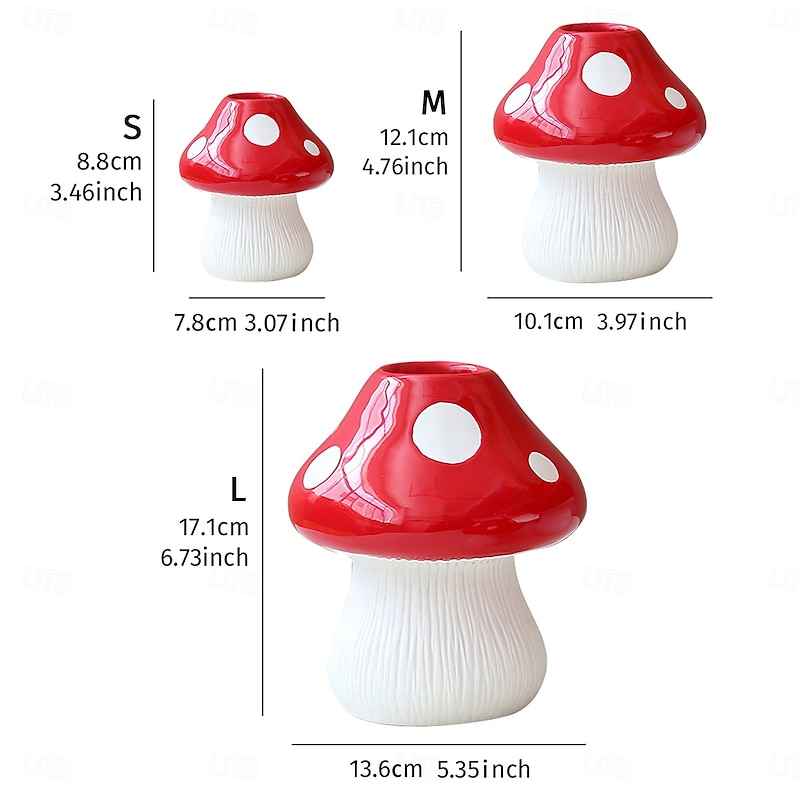 Red Mushroom Shaped Flower Vase with White Dots, Colorful Resin Tabletop Planter, Decorative Hydroponic Vase for Home, Hotel, and Restaurant Decor2