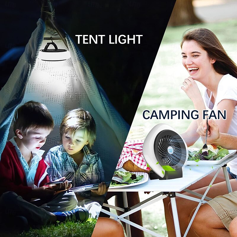 1 Pc Portable 2-In-1 Camping Fan Light That Can Be Hung Or Erected, With Two Levels Of Dimming And Two Levels Of Wind Adjustment, Suitable For Tent Camping, Travel, Office And Home Use, Type-C3