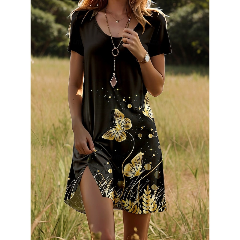 Women's Mini Dress T Shirt Dress Tee Dress A Line Dress Summer Dress Vacation Casual Daily Weekend Regular Fit Graphic Butterfly Short Sleeve Crew Neck Black Summer Spring