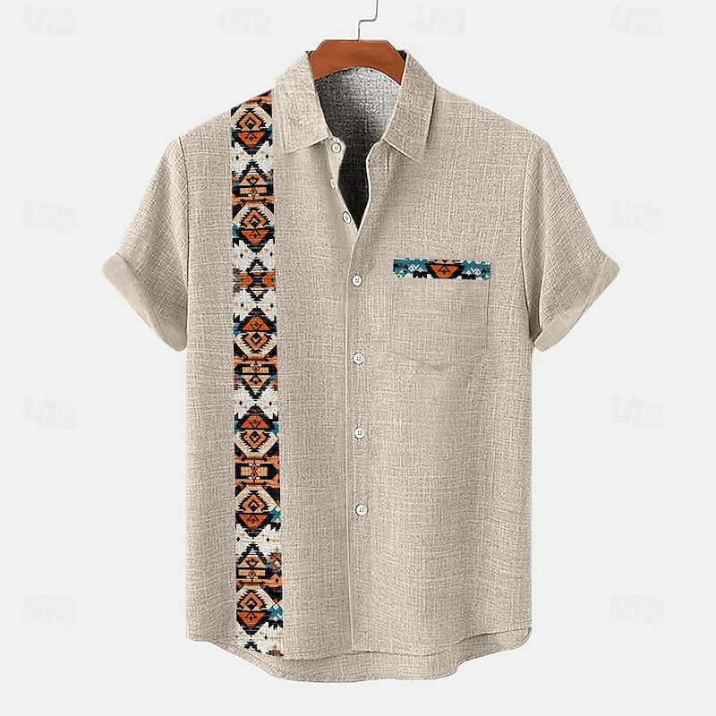 Men's Shirt Linen Shirt Summer Shirt Beach Shirt Plaid Vacation Holiday Black Green Khaki Gray Short Sleeve Collar Summer Clothing Apparel