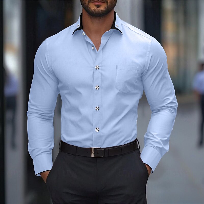 Men's Dress Shirt Button Down Shirt Wrinkle Resistant Wedding Outdoor Light Blue Black White Wine Long Sleeve Summer Spring Clothing Apparel