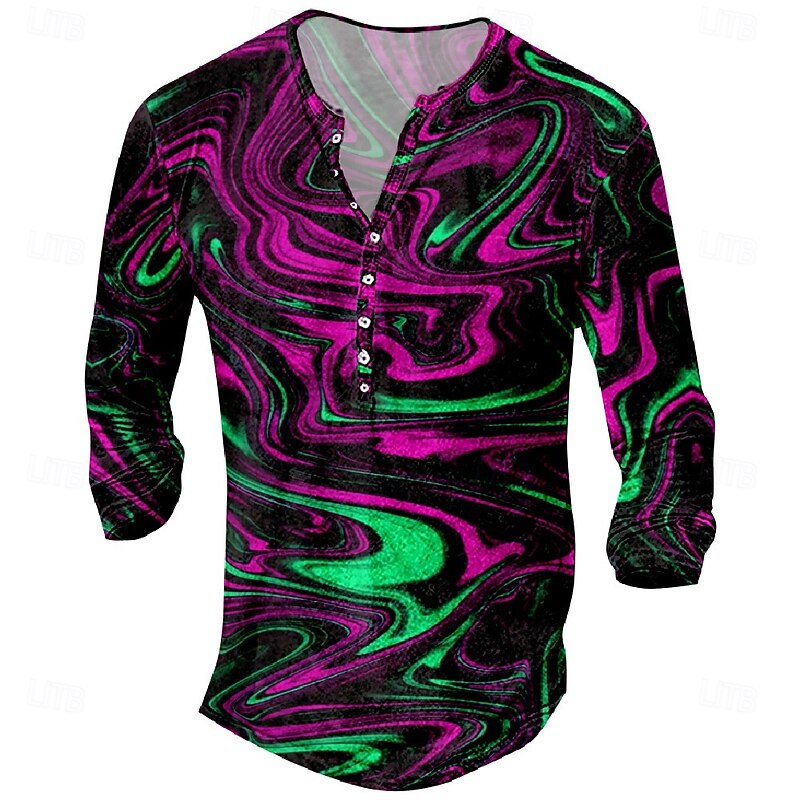 Men's Graphic Abstract T Shirt Henley Shirt Tee Long Sleeve Vintage Designer Stylish Outdoor Casual Daily Spring & Summer Dark Red Black Pink Blue Henley Henley T-Shirt3