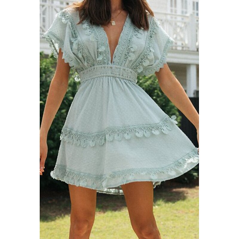 Women's Mini Dress Graduation Dress Fashion Modern Birthday Date Going out Regular Fit Plain Short Sleeve V Neck Light Blue Summer