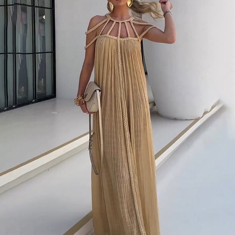 Women's Long Dress Maxi Dress Cocktail Dress Fashion Holiday Tea Party Going out Regular Fit Plain Sleeveless Crew Neck Black Yellow Blue Purple Summer3