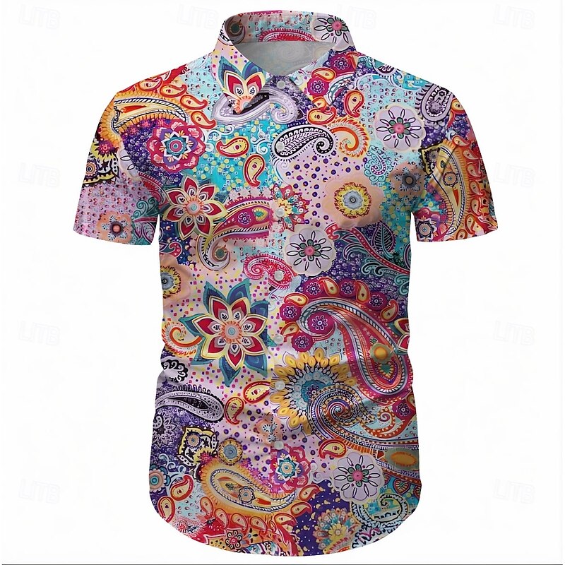 Retro Vintage 1970s Shirt Aloha Shirt Hippie Disco Paisley Ethnic Fancy Dress Men's Masquerade Vacation Party Pride Parade Adults' Shirt2