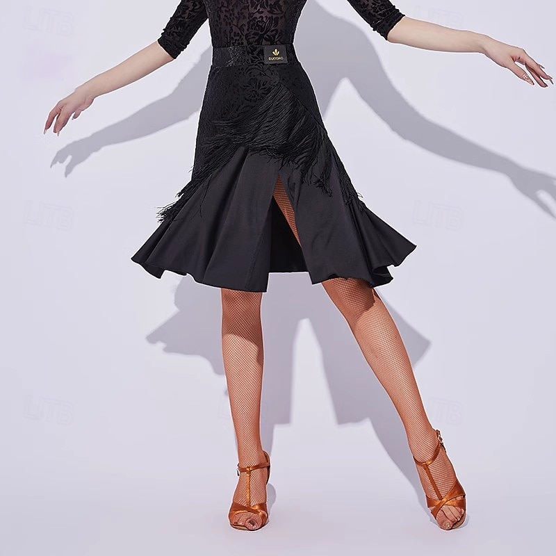 Latin Dance Skirts Tassel Splicing Women's Performance Training Velvet Milk Fiber2