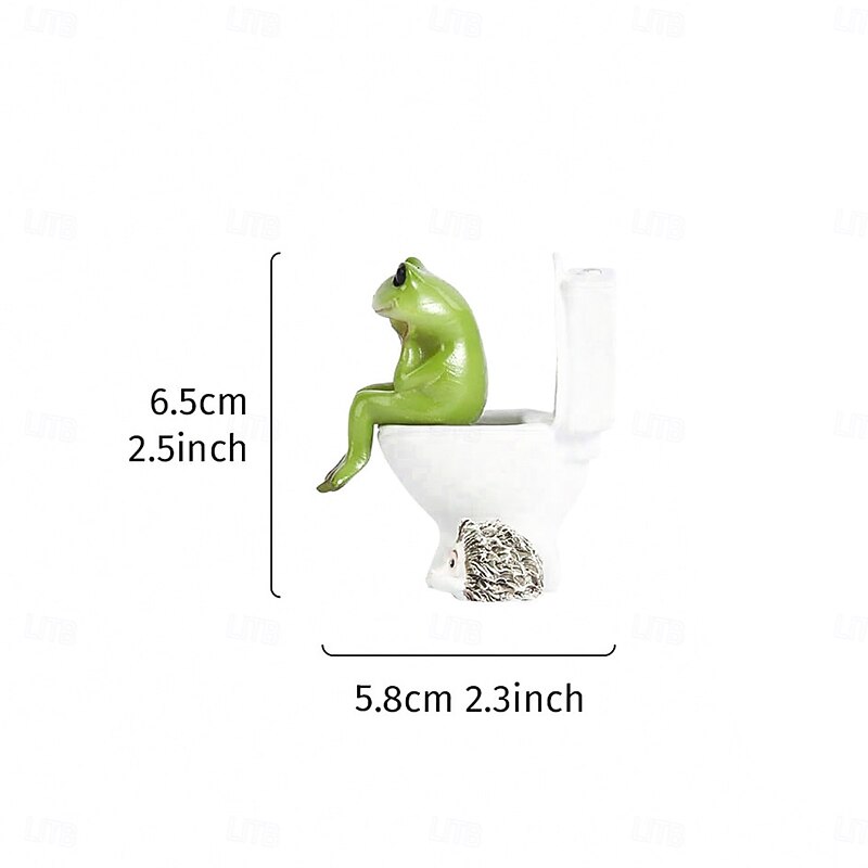 Frog Sitting on Toilet Figurine, Funny Resin Frog Statue, Home Desk Decor, Adorable Bathroom Ornament, Reception Counter Display, Miniature Collectible Frog Craft2
