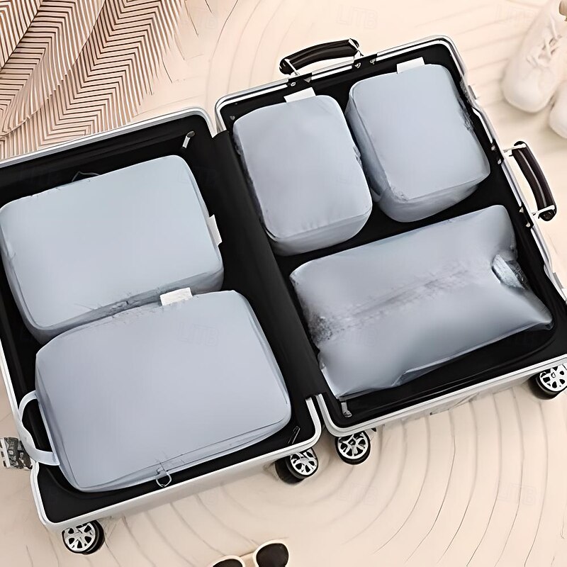 Compression Packing Cubes Set for Travel Luggage Storage and Organizer Space Savers, Clothes, Shoes, Underwear, and Accessories