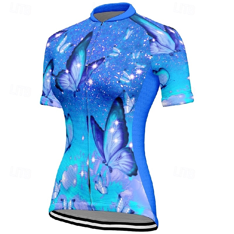 Women's Cycling Jersey Butterfly Short Sleeve Bike Tee Tshirt Jersey with 3 Rear Pockets Mountain Bike MTB Quick Dry Anatomic Design Wicking Breathable Sports Purple Clothing Apparel