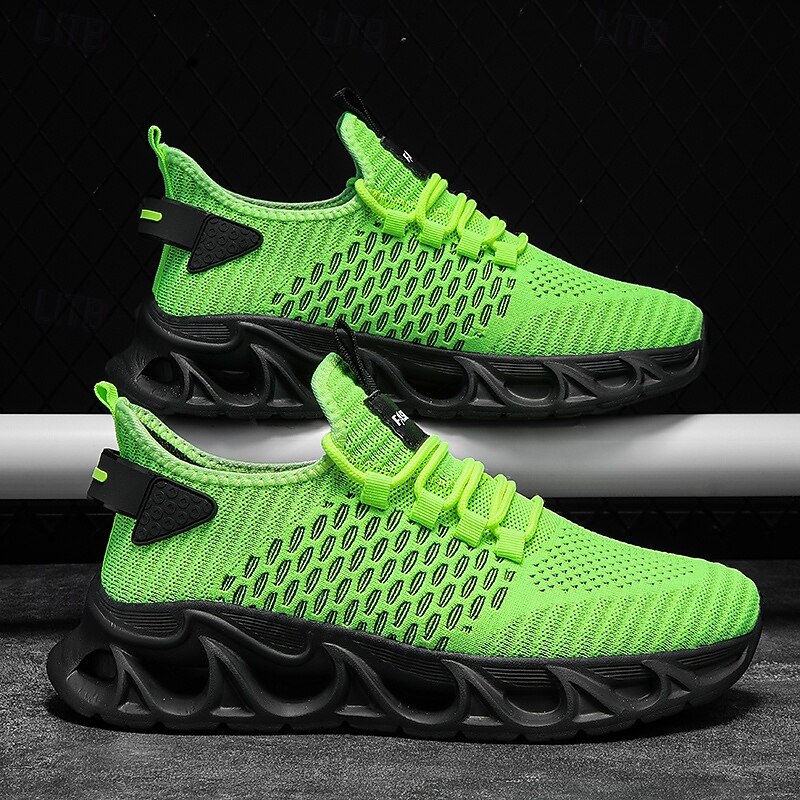 Men's Neon Green Knit Sneakers, Ultra-Light Comfort with Bold Design, Casual Sporty Footwear2