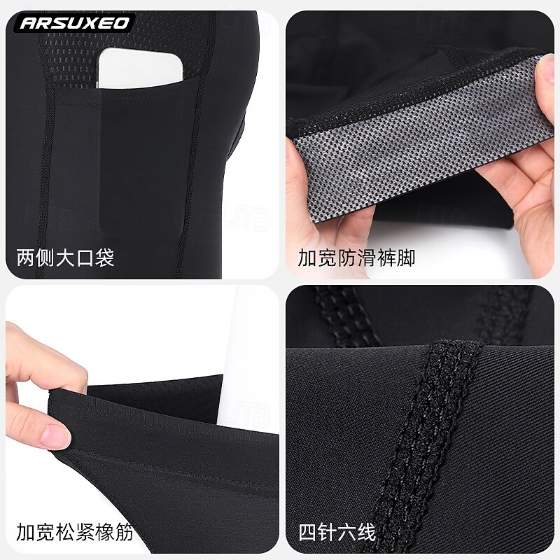 Arsuxeo Men's Solid Color Cycling Road Shorts Cycling Underwear Shorts Cycling Pants Bike Shorts Tights Form Fit Mountain Bike MTB Road Bike Cycling Sports Reflective Strips Stretchy Comfortable4