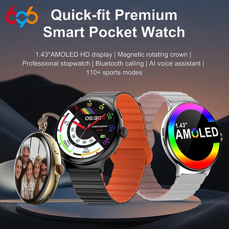 696 LA99 Smart Watch 1.43 inch Smartwatch Fitness Running Watch Bluetooth ECG+PPG Pedometer Call Reminder Compatible with Android iOS Women Men Hands-Free Calls Message Reminder IP 67 46mm Watch Case