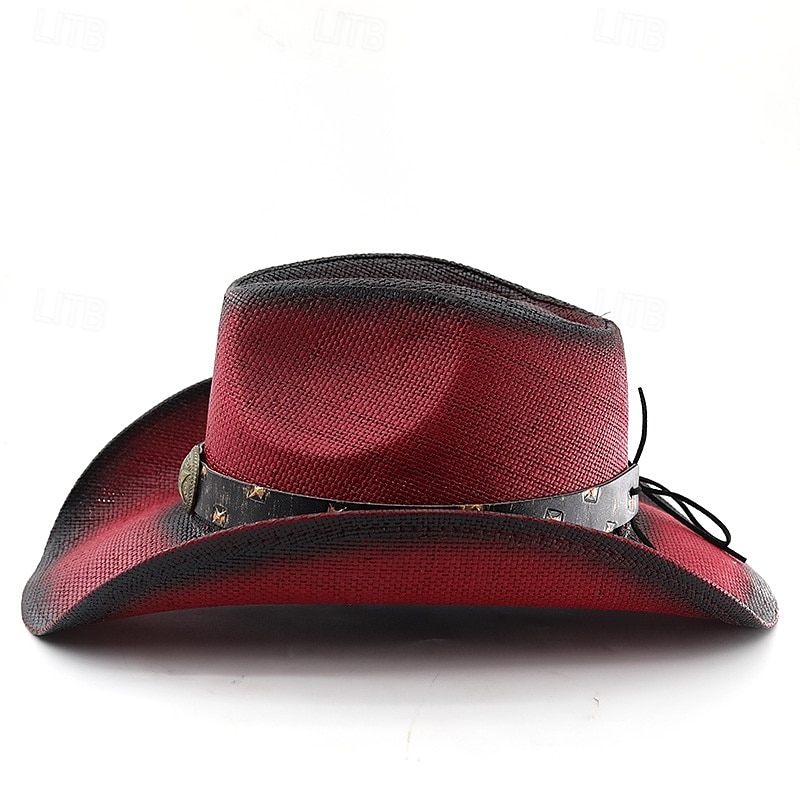 Men's Sun Hat Cowboy Hat Fedora Trilby Hat Black Red Polyester Vintage Style Fashion 18th Century State of Texas Daily Theme Party Solid / Plain Color Sunscreen Cosplay2