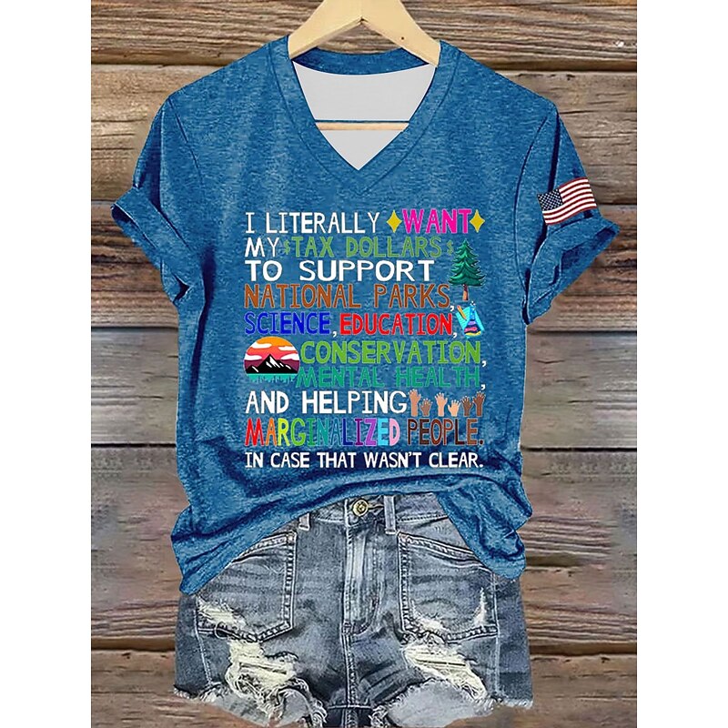 Women's T Shirt Graphic Letter Casual Short Sleeve V Neck Regular Tops Daily Print Black White Blue Green Summer Spring4