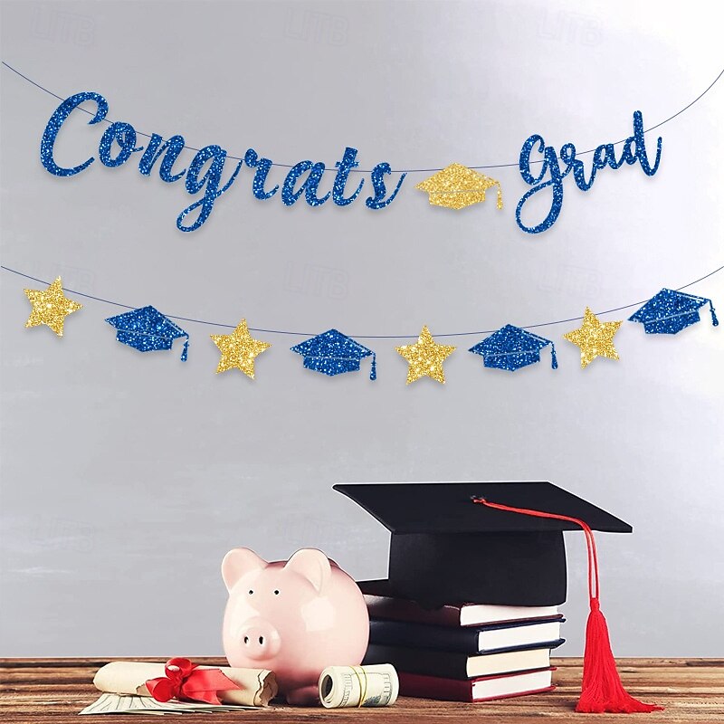 Graduation Party Backdrop Decor, "CONGRATS GRAD" Banner and Streamers, Graduation Ceremony Decoration, Pennant Flags and Hanging Banners for Party3
