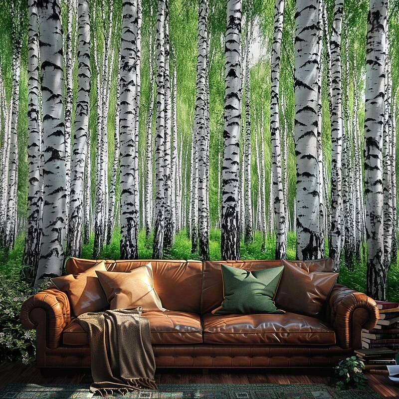 Landscape Forest Hanging Tapestry Wall Art Large Tapestry Mural Decor Photograph Backdrop Blanket Curtain Home Bedroom Living Room Decoration Birch Trees3